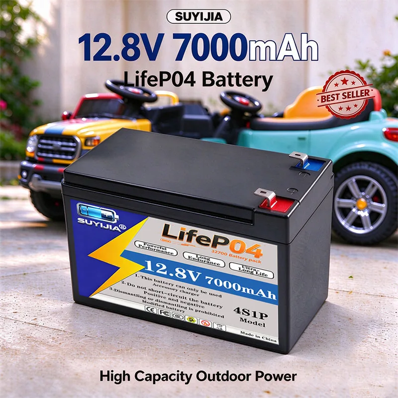12.8V 7Ah LiFePO4 Rechargeable Battery | 2000 Cycles, Built-in BMS | for RV Caravan Solar Golf Cart Emergency Backup Power