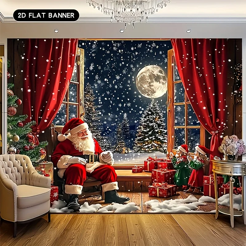 VIKAMA Santa Claus Snow Scene Tapestry Living Room Feature Wall Room Decor Christmas Theme Arrangement