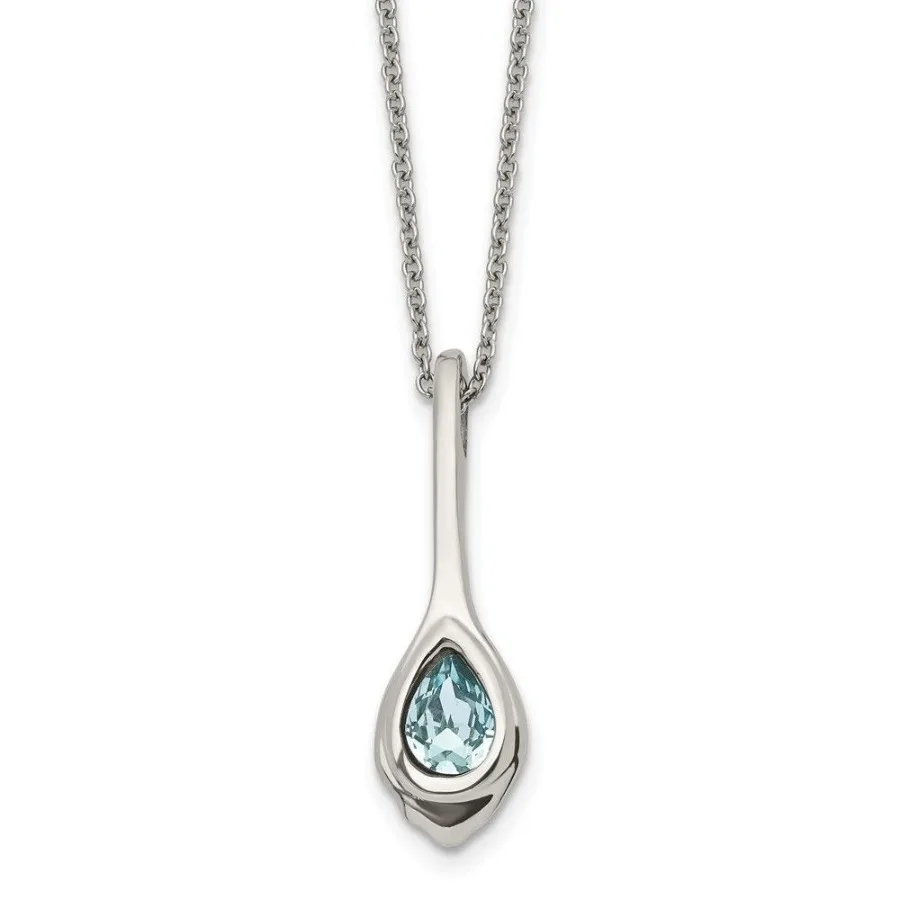 

Chisel Stainless Steel Polished Blue Glass Teardrop Pendant on a 17.75 inch Cable Chain with a 2 inch Extension Necklace