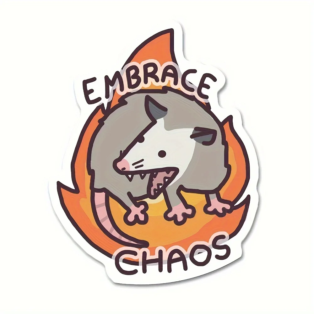 Possum Embrace Chaos Choose Violence Vinyl-Aufkleber, glänzender, wasserfester Meme-Aufkleber für Wasserflasche, Laptop