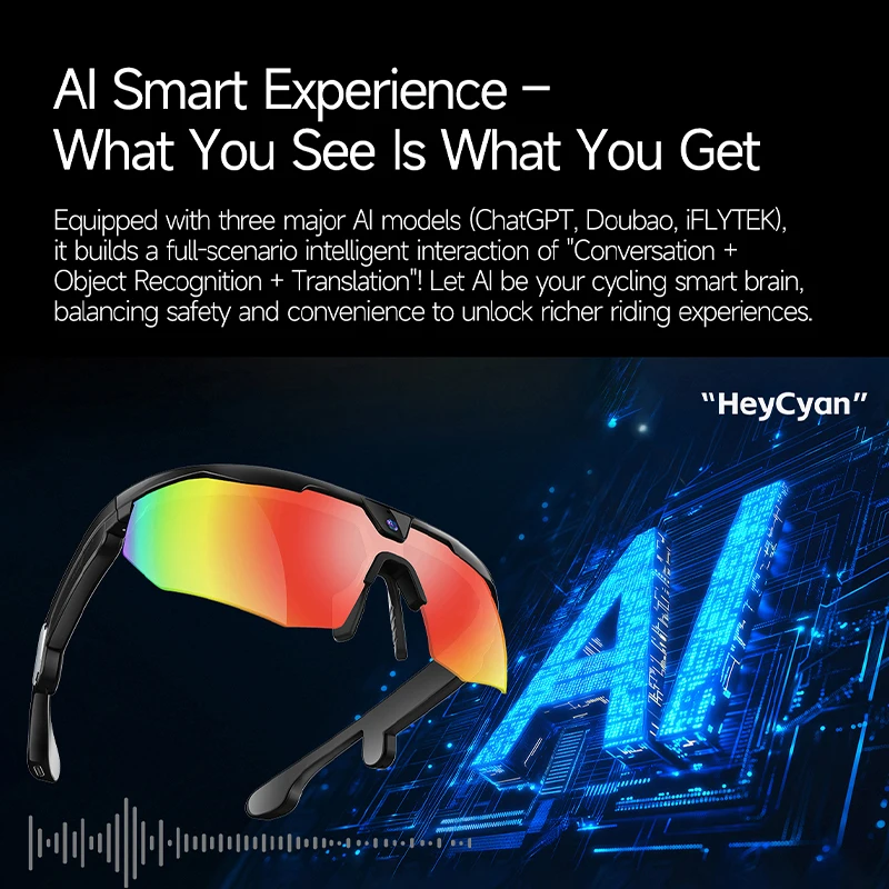 2026New AI Smart Glasses 1200P Camera 4K Anti-Shake Cycling Waterproof Goggles AI Voice Translator Call Open Ear Smart Sunglasse