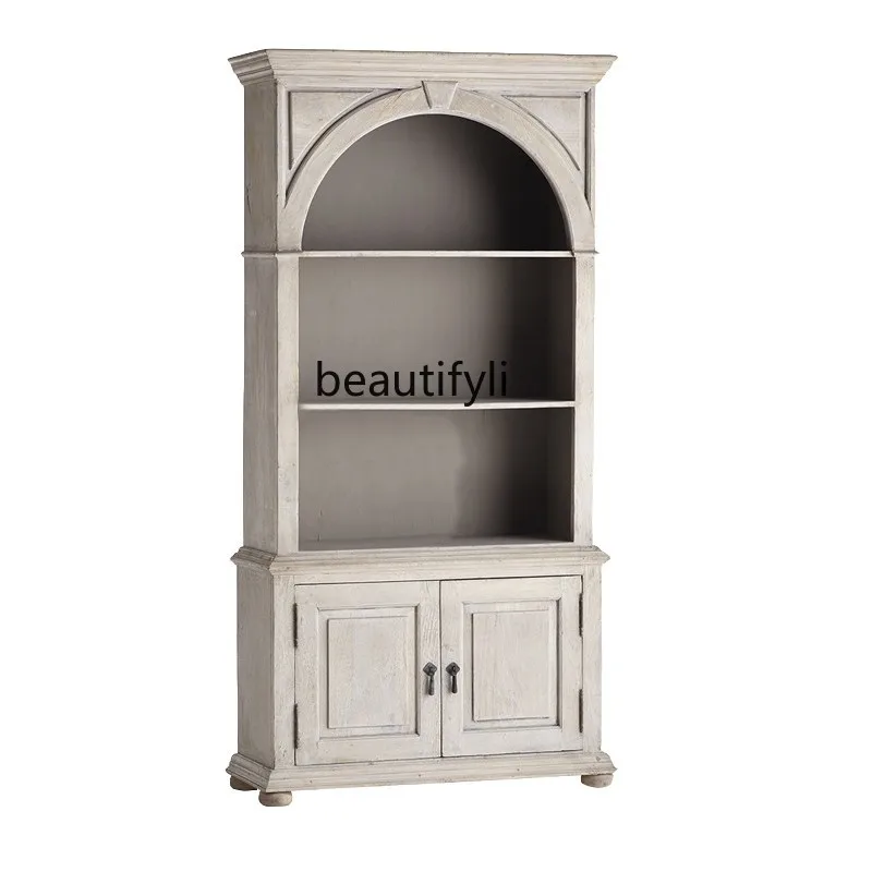 

American light luxury solid wood bookcase retro old locker Nordic side cabinet removable bookshelf