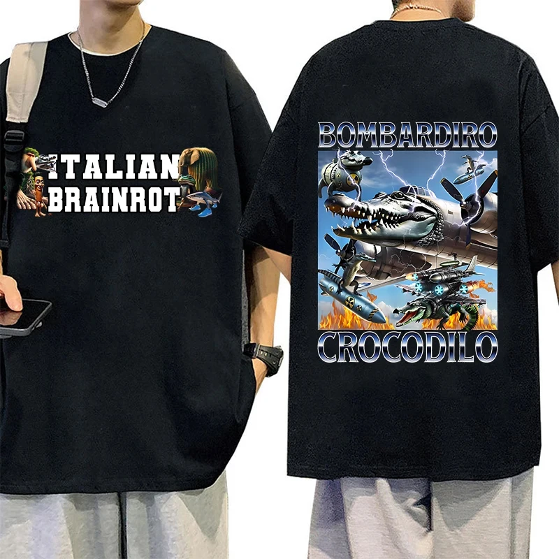 

New Tung Tung Tung Sahur Adult T-shirt Crocodile Bomber Short Sleeve Fun Cartoon Anime Figures Tee Trendy Cotton Men Clothes Top