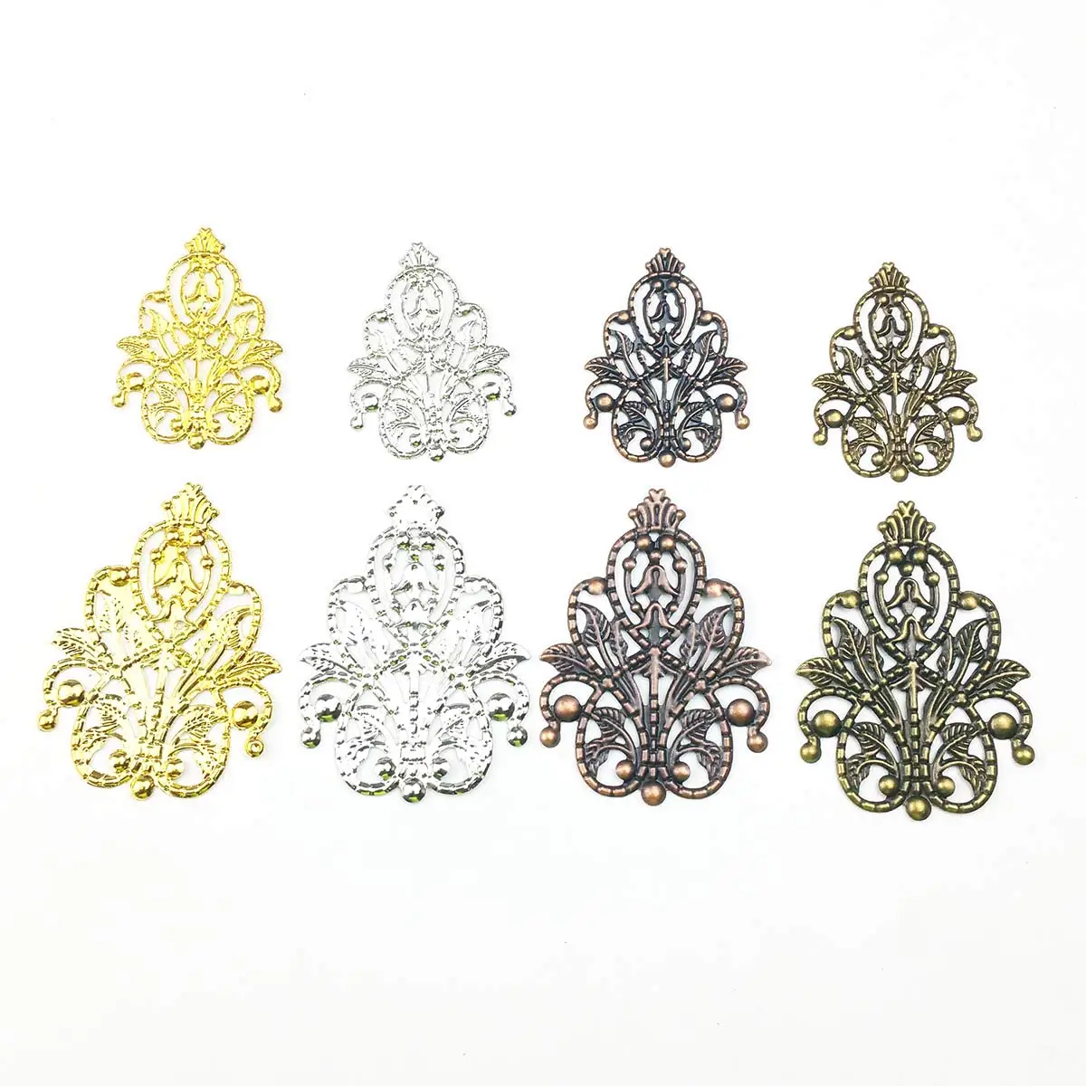200PCS New Hollow Connector Flower Filigree Wraps Metal Embellishments 4 Colors for DIY Headwear Jewelry Crafts Accessories