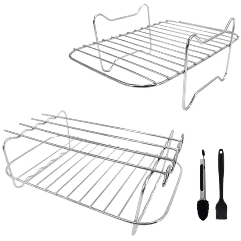 [B25B!】 Air Fryer Rack For Ninja Dual Air Fryer, 2-Piece Rack With 4 Skewers, Brush And Clips, For Double Basket Air Fryers
