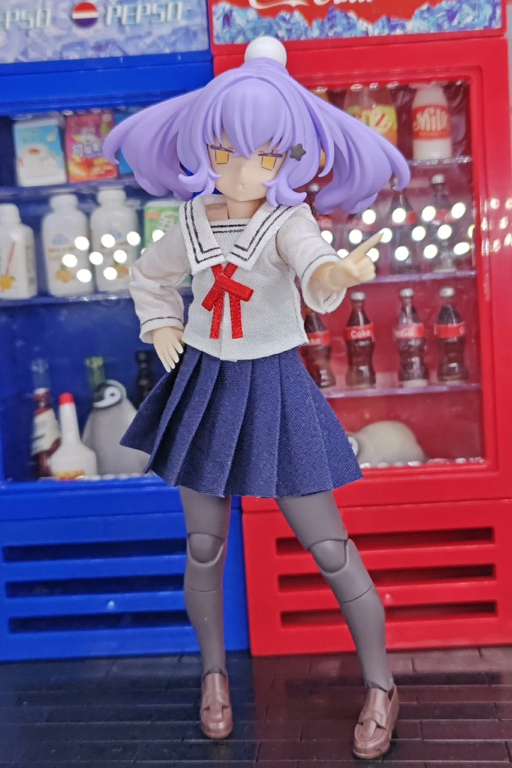 【Clothing Only】Handmade 1/12 Red Bow Sailor Suit Top Blue Pleated Skirt For BD Series Goddess Device 30ms Action Figures Body