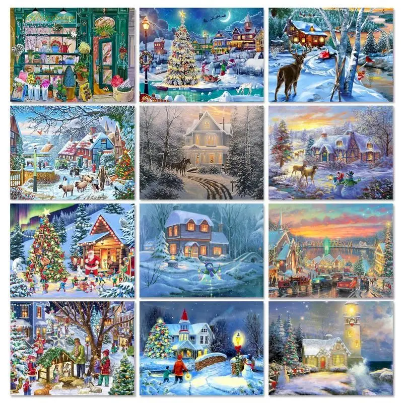 

GATYZTORY Pictures By Numbers Kits For Adults Christmas House In Winter Scenery Painting By Number Framed Home Wall Decor Artwor