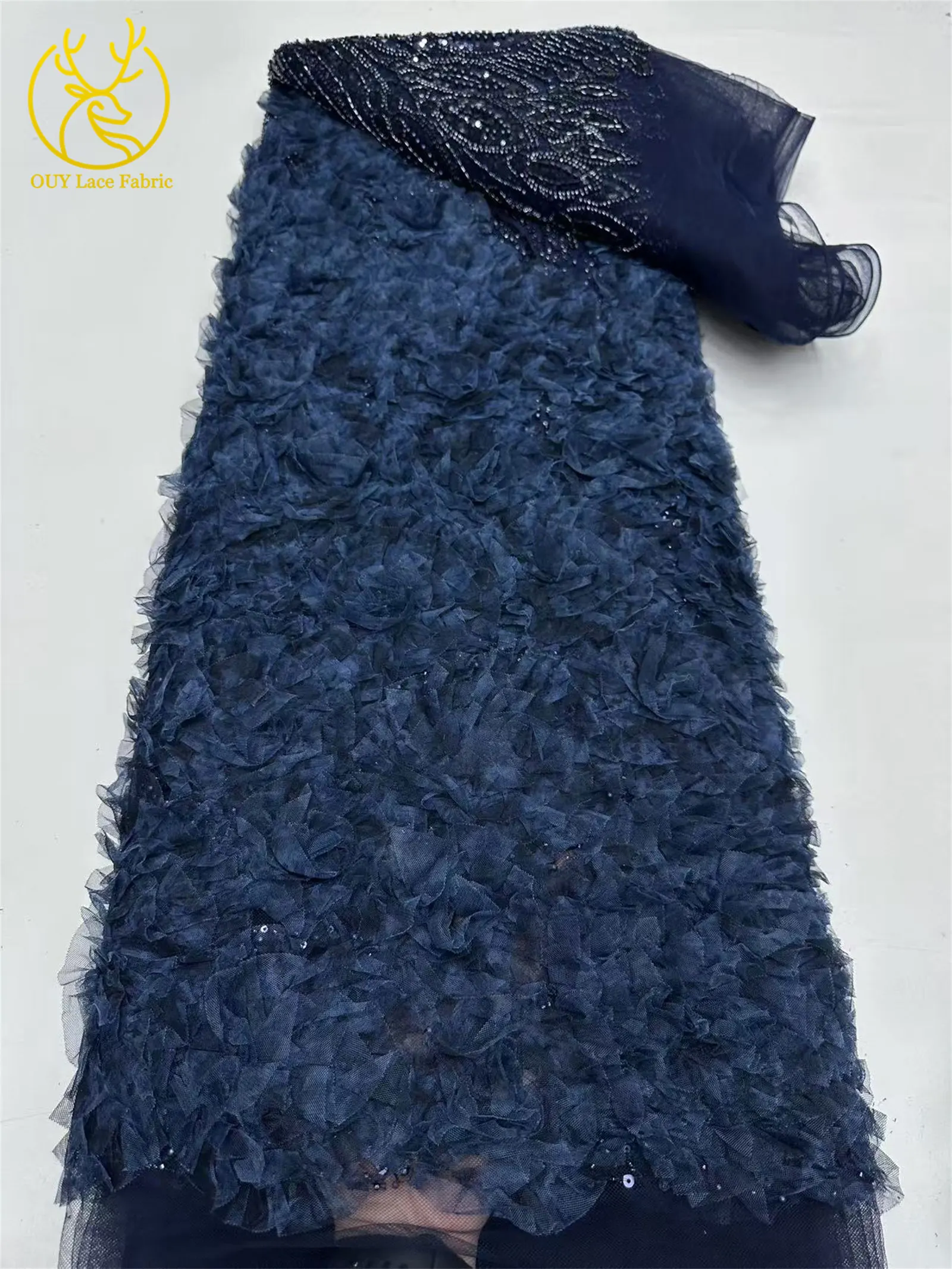 3D-grüner französischer Pailletten-Spitzenstoff mit Blumenmuster, 2026, hochwertiger afrikanischer Perlen-Spitzenstoff, ideal für Partykleider und Hochzeitskleider – Detail 23
