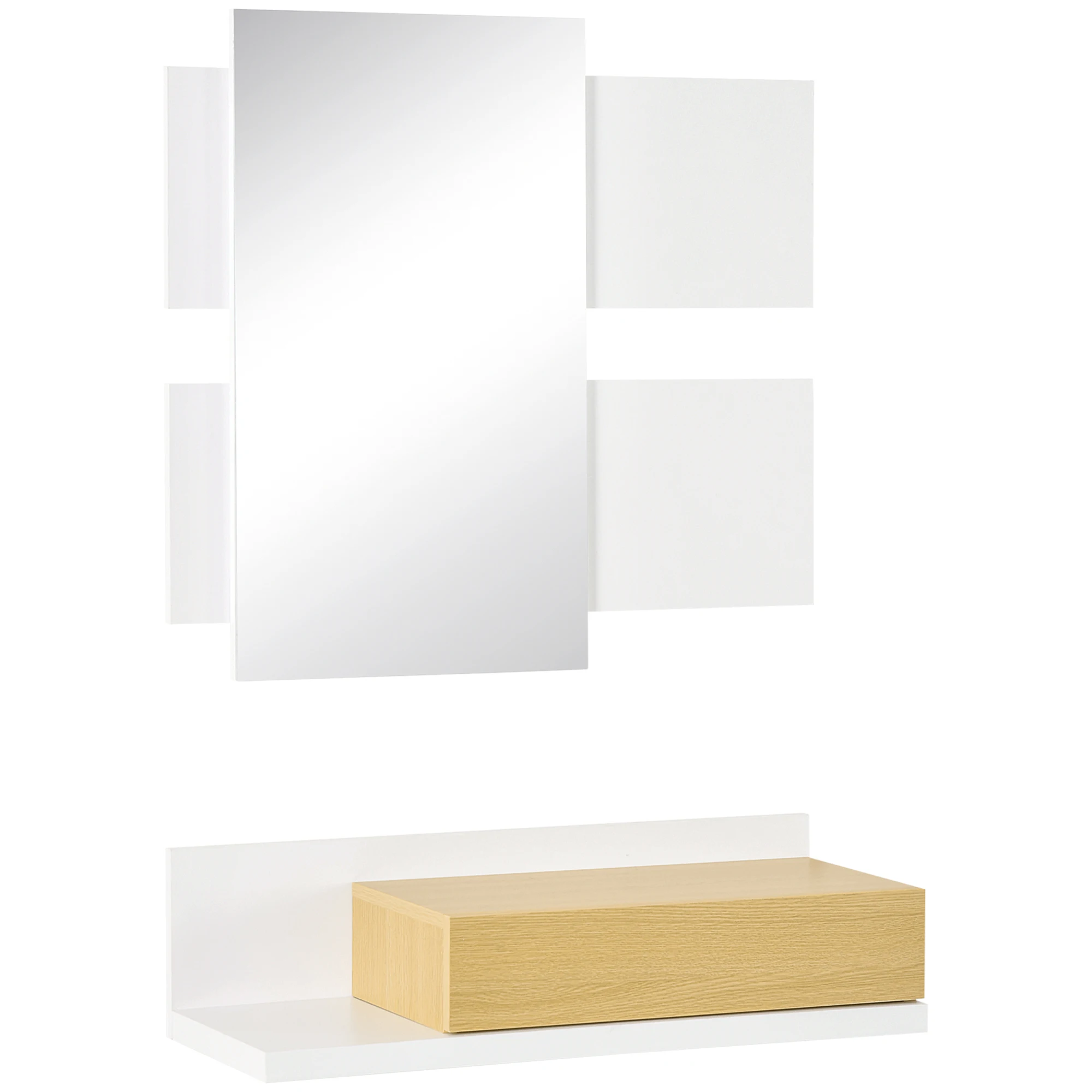 HOMCOM 75x4x70 cm and 75x29x20 cm entry furniture set with mirror and drawer