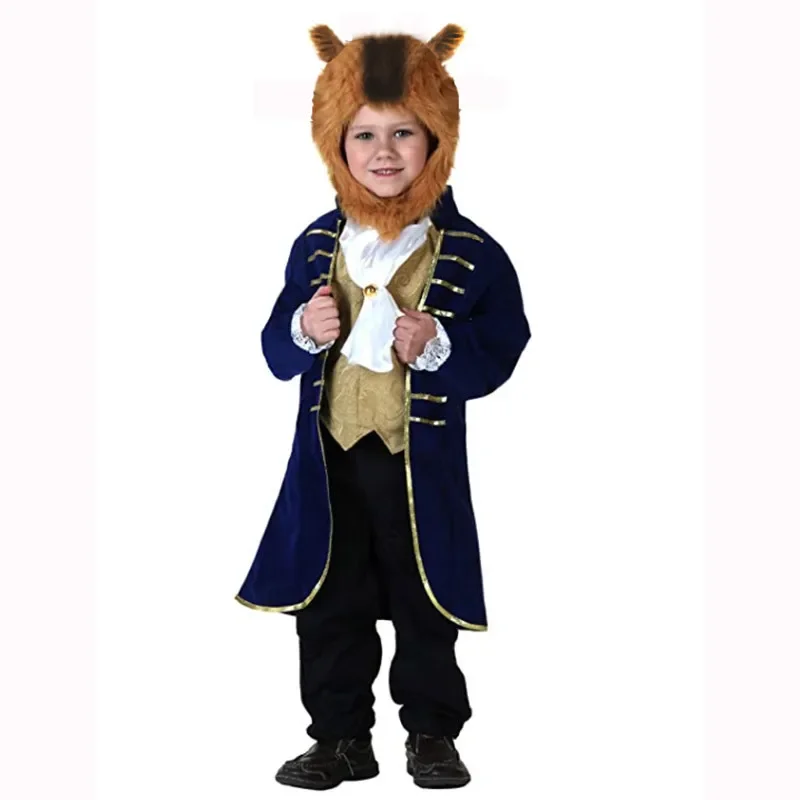 Kids Beauty The Beast Cosplay Costume for Child Disney Prince Adam Cosplay Uniform Clothes Hat Suit Halloween Party Costumes