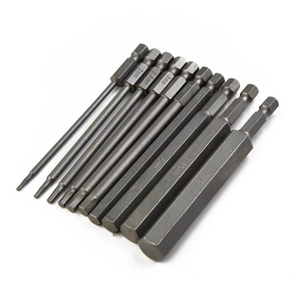 

10Pcs 1/4" Hex Head Wrench Drill Bit 100mm Long Handle Screwdriver Bits Metric Screw Driver Bits 1.5 2.0 2.5 3 4 5 6 8 10 12mm