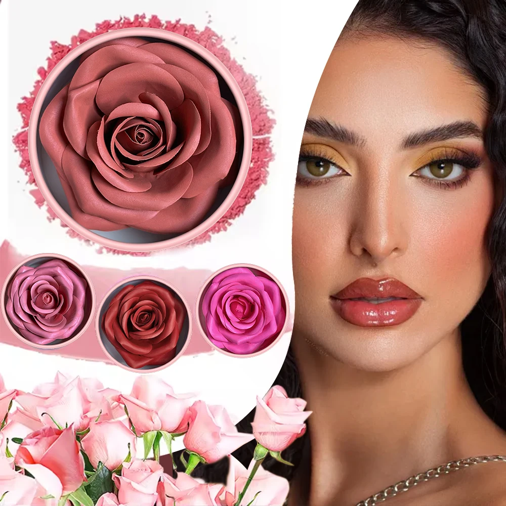 هايلايتر مكياج ثلاثي الأبعاد من Petal Rose Blush - مقاوم للماء، يدوم طويلاً، بودرة وجه على شكل زهرة، مكياج أحمر الخدود على شكل زهرة الورد #1