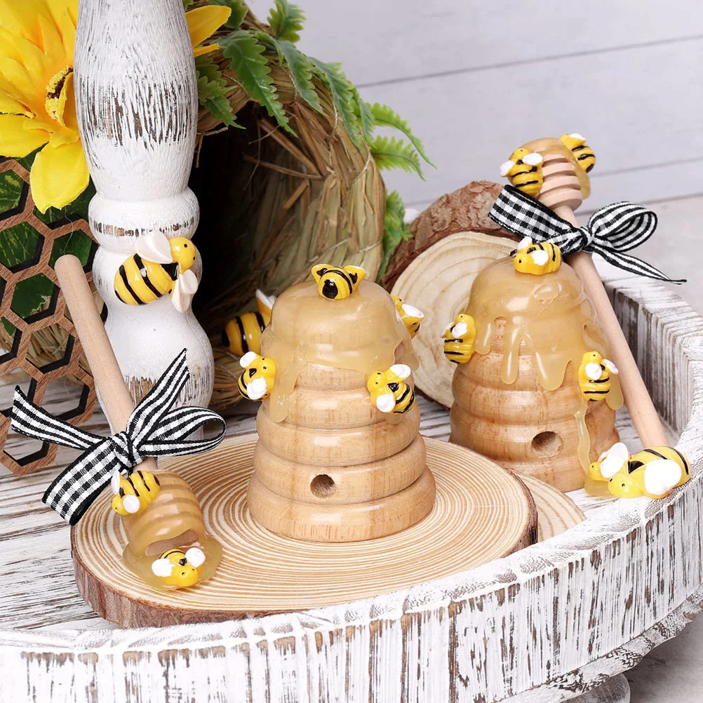 Bees Letter Festival Decoration Adorable Beehive Wooden Household Tiered Tray Supply Weaving Outdoor Dipper Adornment