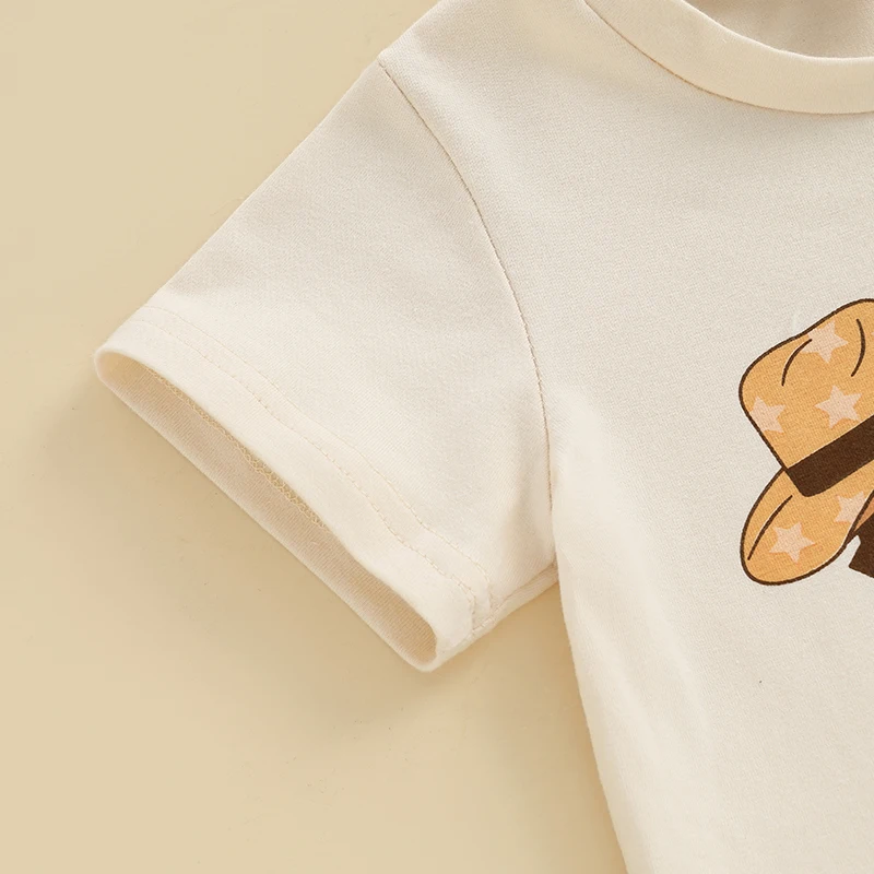 Toddler Boys Birthday Outfits Cute Cartoon Print Short Sleeves T-Shirt and Comfortable Elastic Waist Shorts Set for 2 Piece