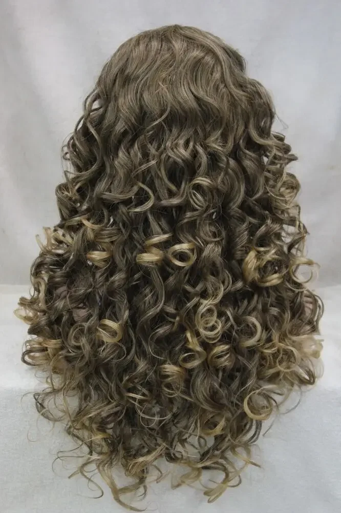 brown mix golden blonde tip curly long synthetic hair  daily wig