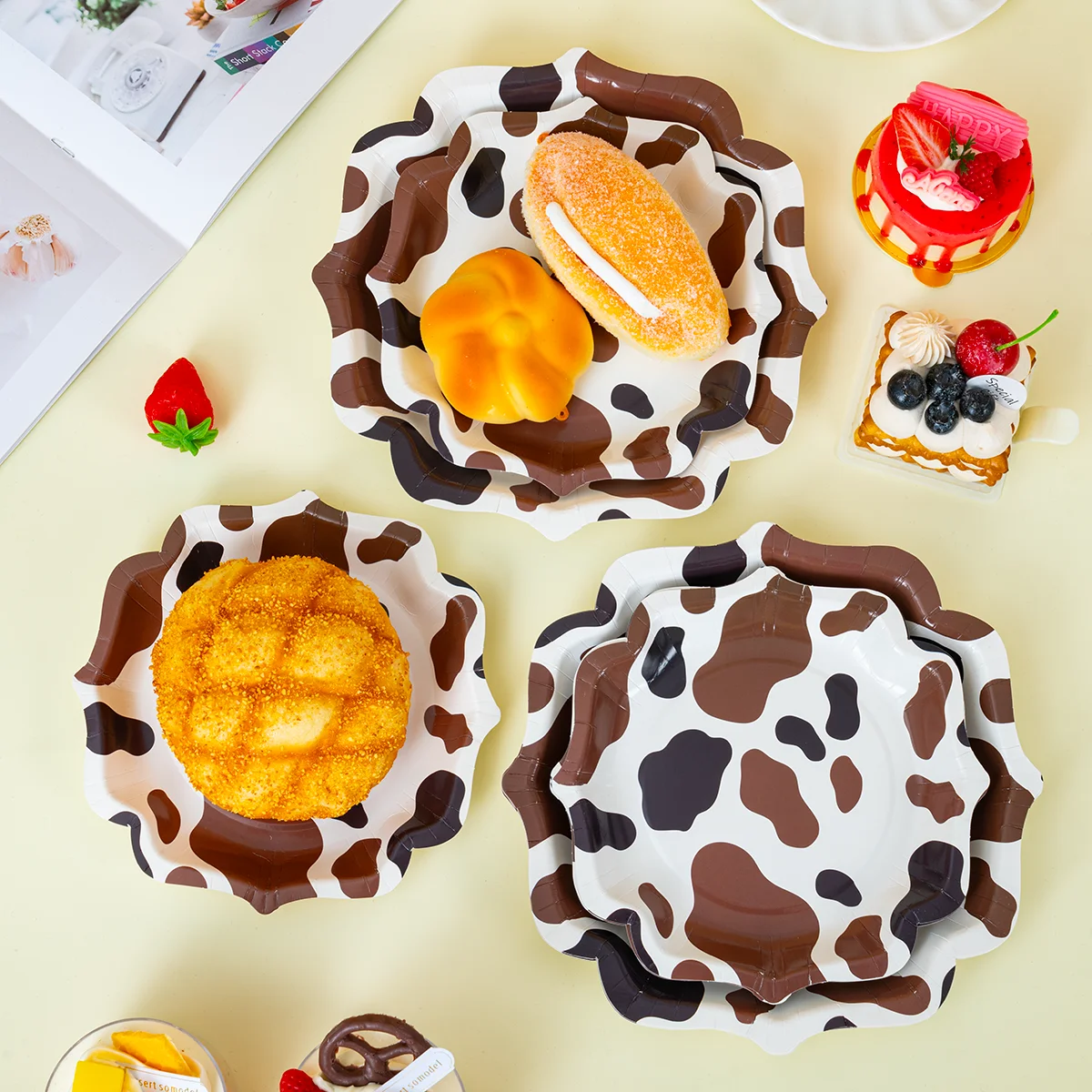 10/25/50pcs Cow Print Disposable Paper Plates for Western Cowboy Themed Birthday Party Supplies image 3