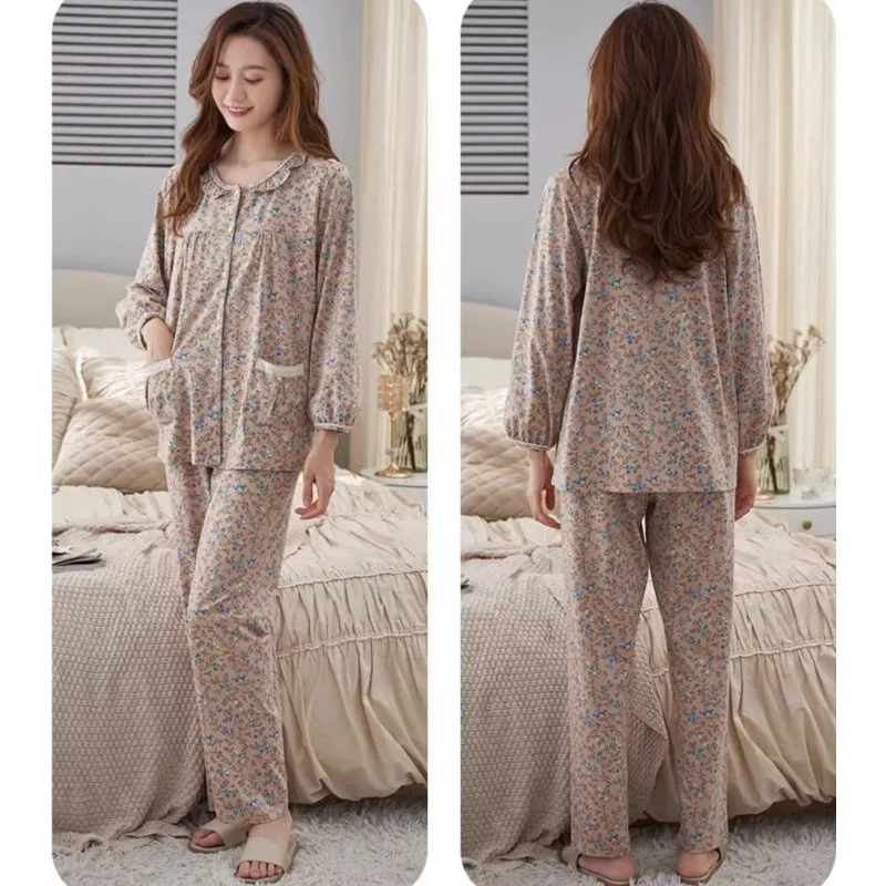 Pigiama Set donna primavera autunno cotone manica lunga pigiameria 2024 nuovi vestiti per la casa madre di mezza età Plus Size Loungewear Suit