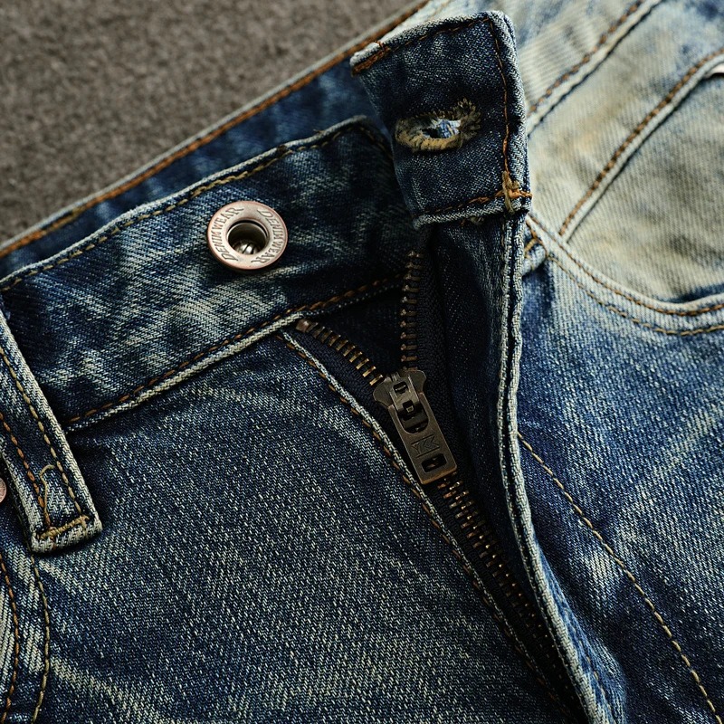 Jeans da uomo firmati di moda Jeans strappati Slim Fit elasticizzati blu lavati retrò di alta qualità da uomo pantaloni dritti Vintage in Denim Hombre