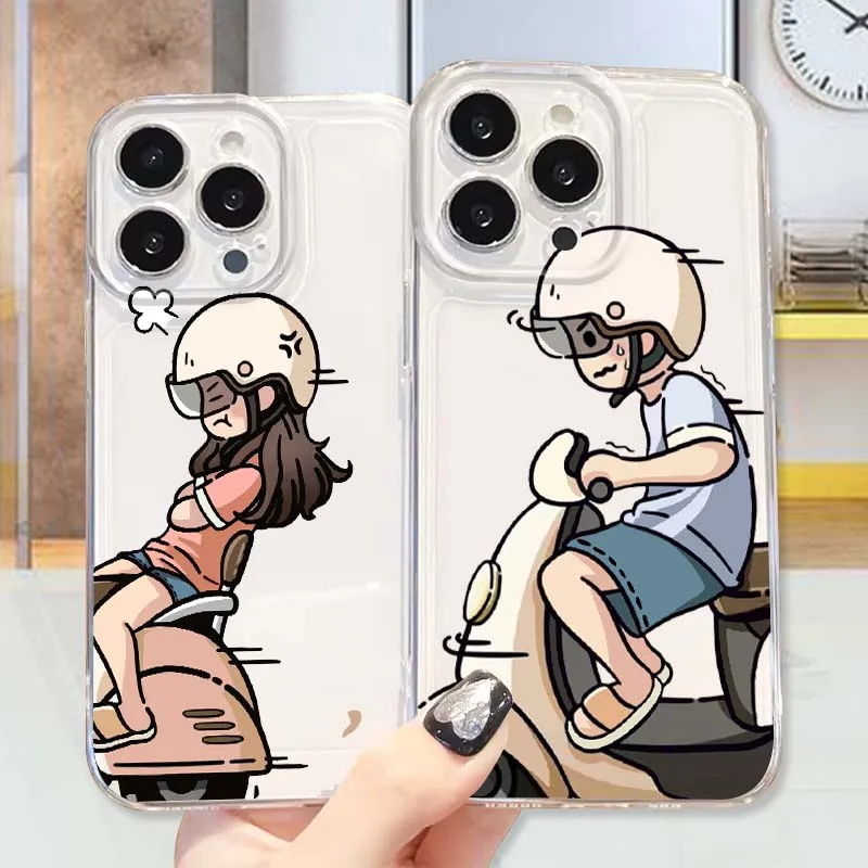 

Cartoon Person Riding Scooter Phone Case For Apple iPhone 17 16 15 14 13 12 Mini Air Pro Max Plus Space Shell