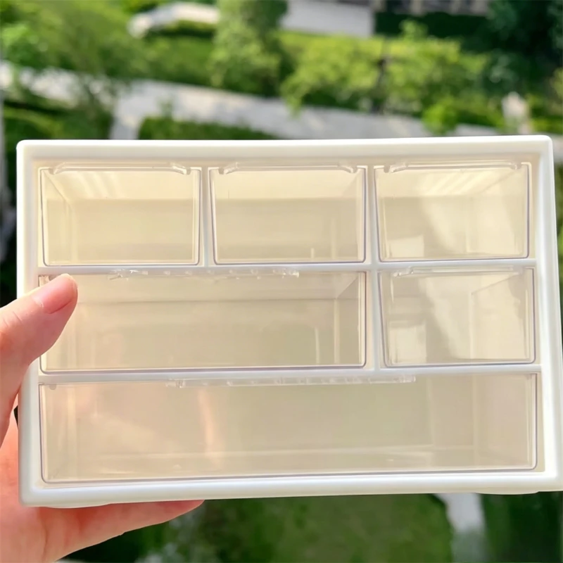 Caja de Almacenamiento de Escritorio de Plástico Transparente a Prueba de Polvo con Cajones, Mini Organizador Transparente para Joyas, Herramientas Pequeñas, Papelería