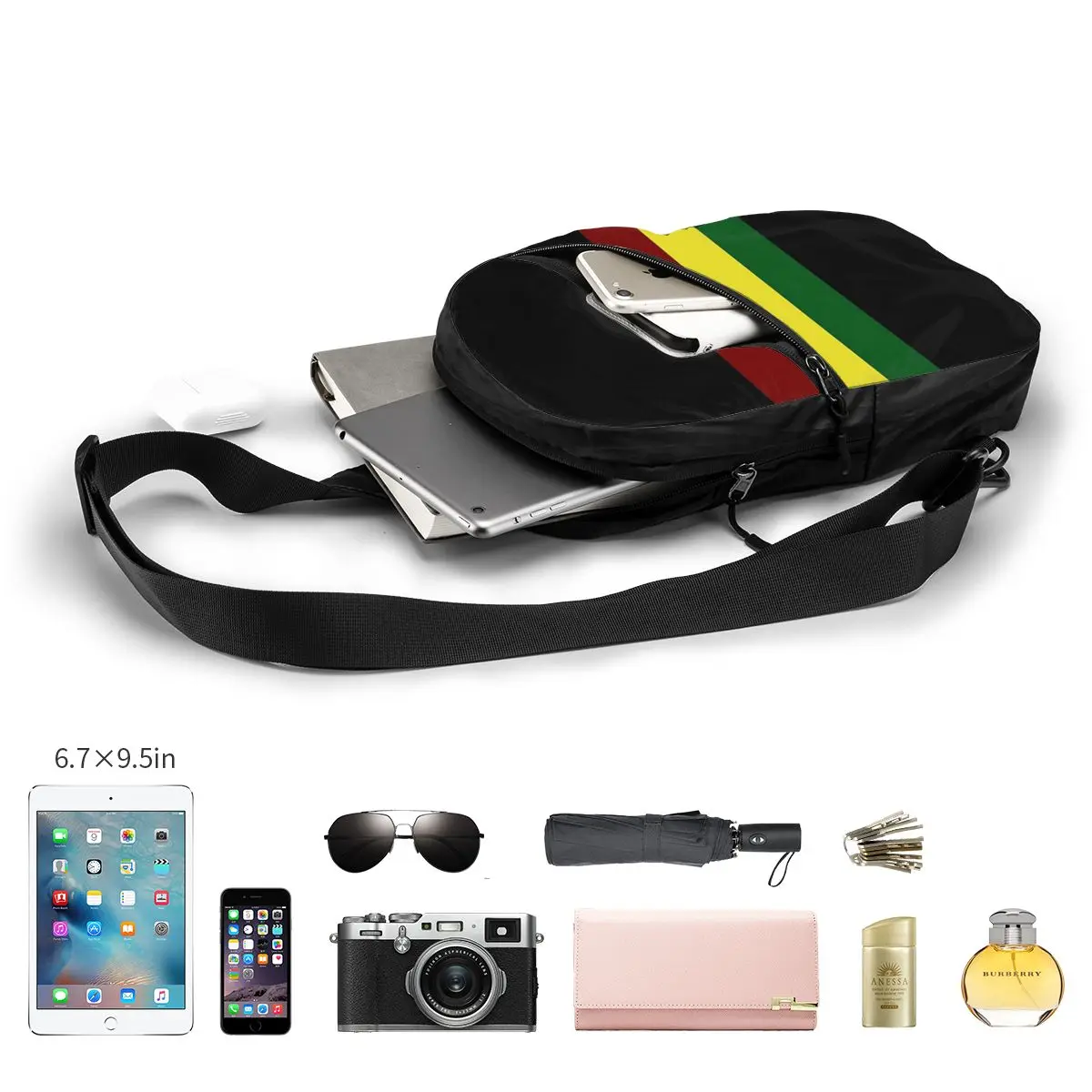 Rasta Flag Rasta Stripe Chest Bag Men Sling Crossbody Backpack Chest Bag Traveling Hiking Daypack Shoulder Bag