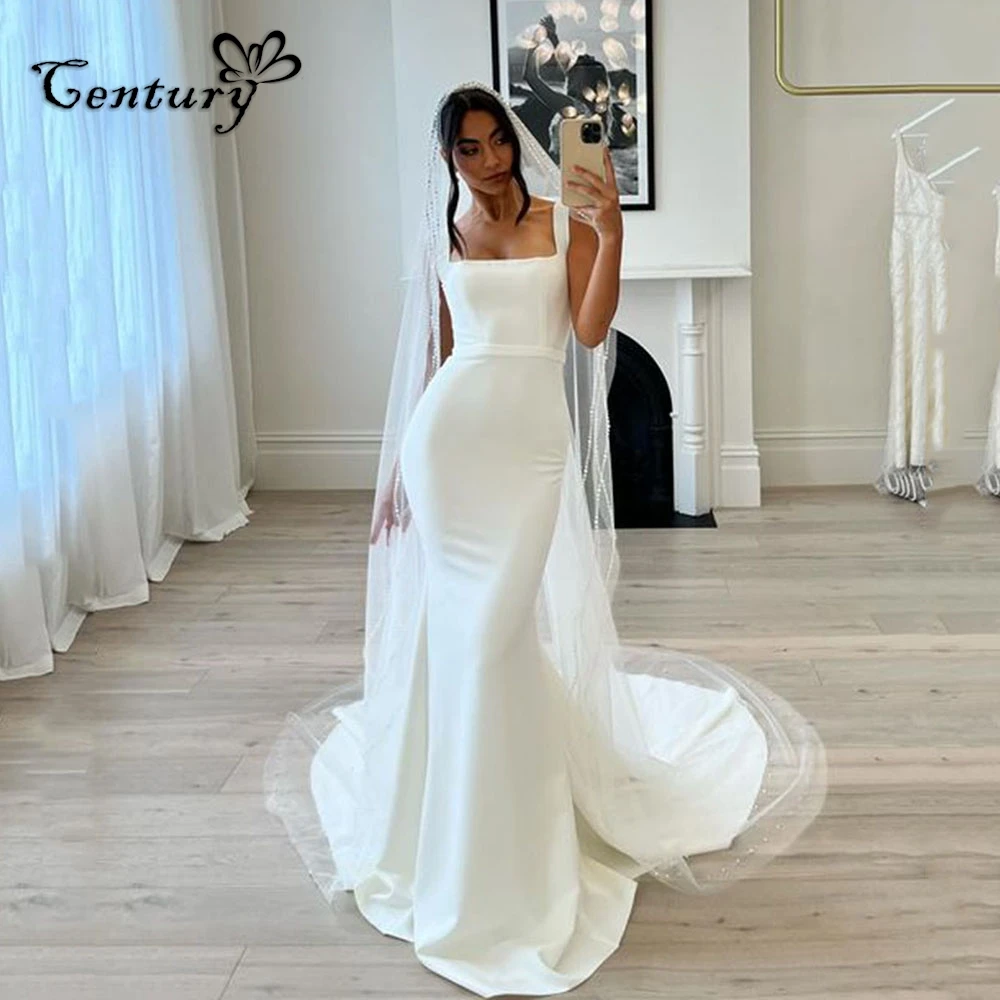 

Simple Mermaid Wedding Dress Women Backless Square Neck Wedding Party Dresses Brides Rectption Dress vestido de novia Customized