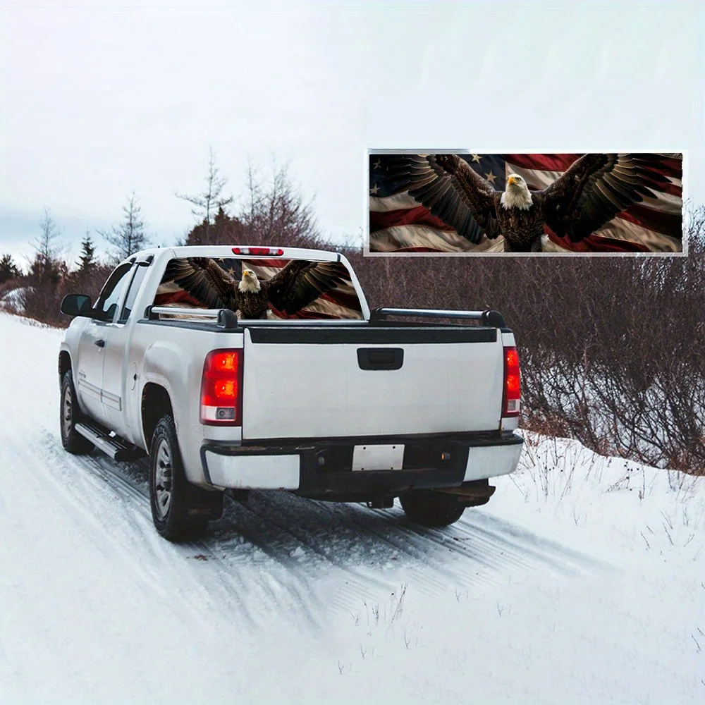 النسر نشر النجم Spangled راية اكسسوارات السيارات ملصق الزجاج الأمامي الخلفي ، نافذة شاحنة انظر من خلال نافذة سيارة مثقوبة