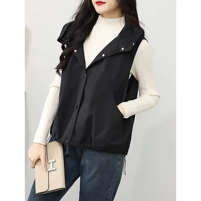 

Autumn Outfit New Versatile Hooded Casual Loose Short Vest for Women Wearing Short and Short Jackets