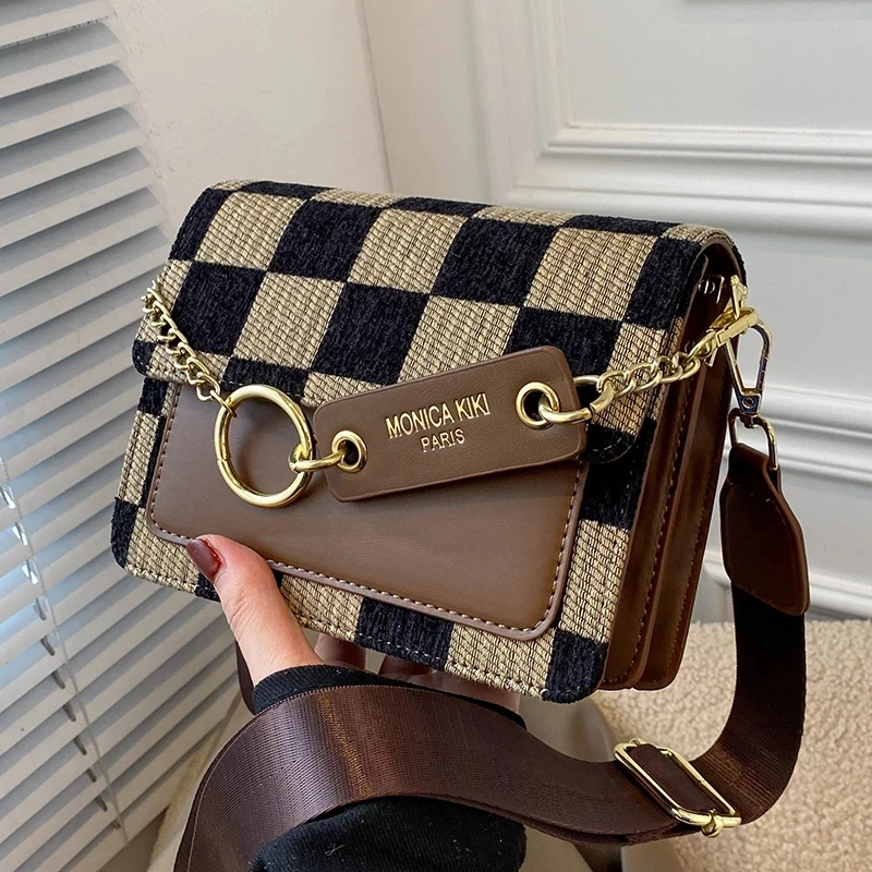 

Checkerboard Mini Fabric Flap Crossbody Sling Bags for Women 2023 Luxury Brand Design Handbag Simple Shoulder Bag Handbags