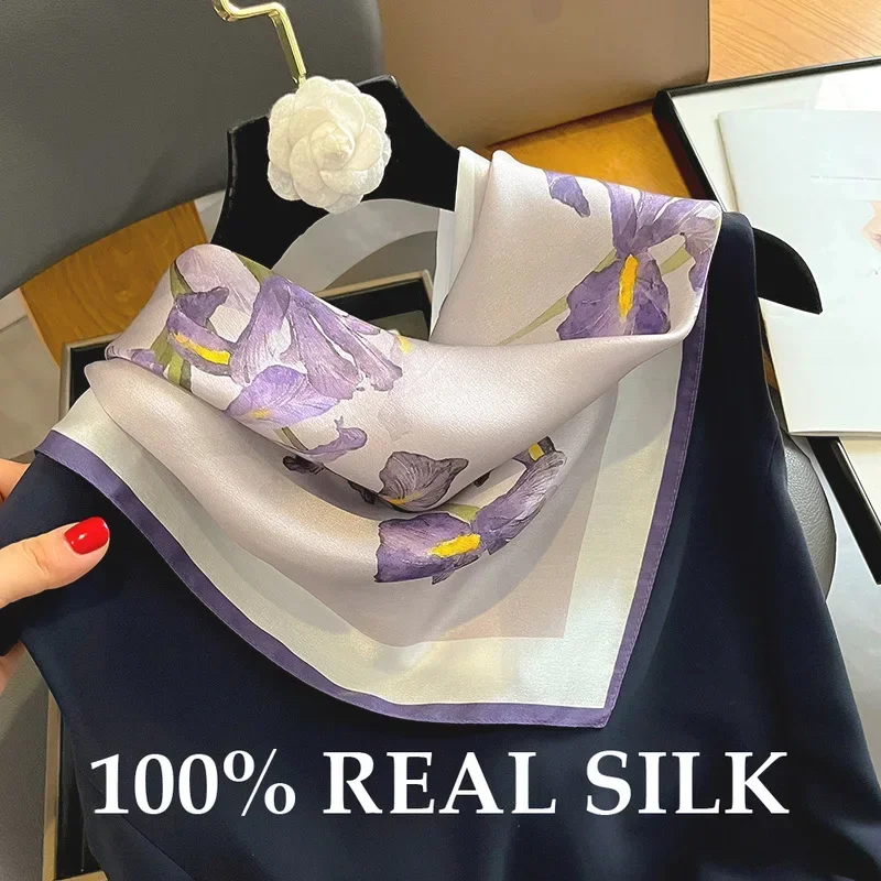 Fashion 100% Real Silk Scarf Square Bandelet Women Silk Temperament Small Scarf Neck Decorative Wrap Printed Scarves Echarpes