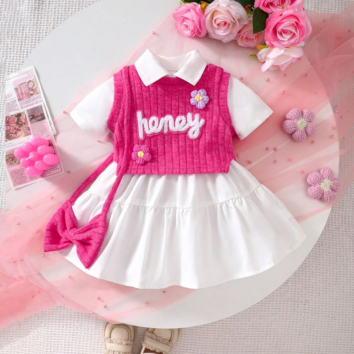 Summer Girls Dress Personality Set Class A Summer Cross-border Short Sleeve Cute Dress Set Baby Girl Children's Dress