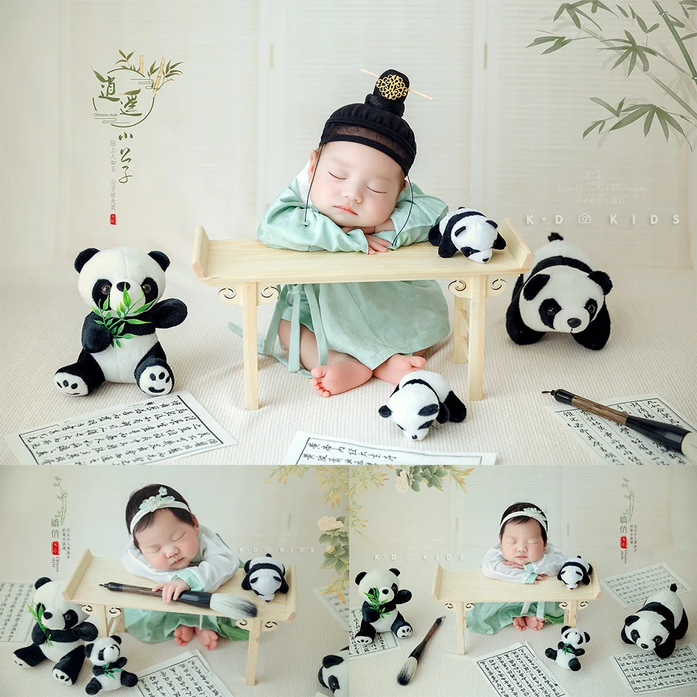 Newborn Boy Photoshoot Outfits Korean Style Ancient Theme Baby Girl Outfit Panda Doll Photography Props Creative Shooting Props