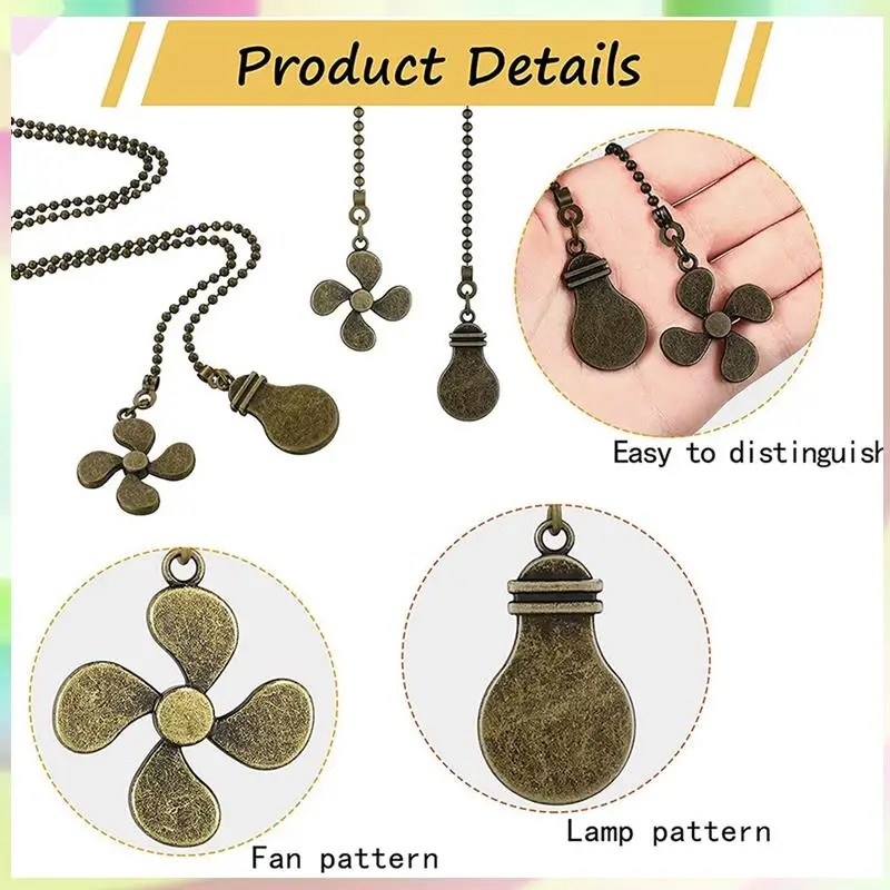 

B23B 16Pcs Ceiling Fan Pull Chain Set,Bulb And Fan Pattern Pull Chain Extension Fan Pull Chain Pendant 12 Inch Antique Bronze