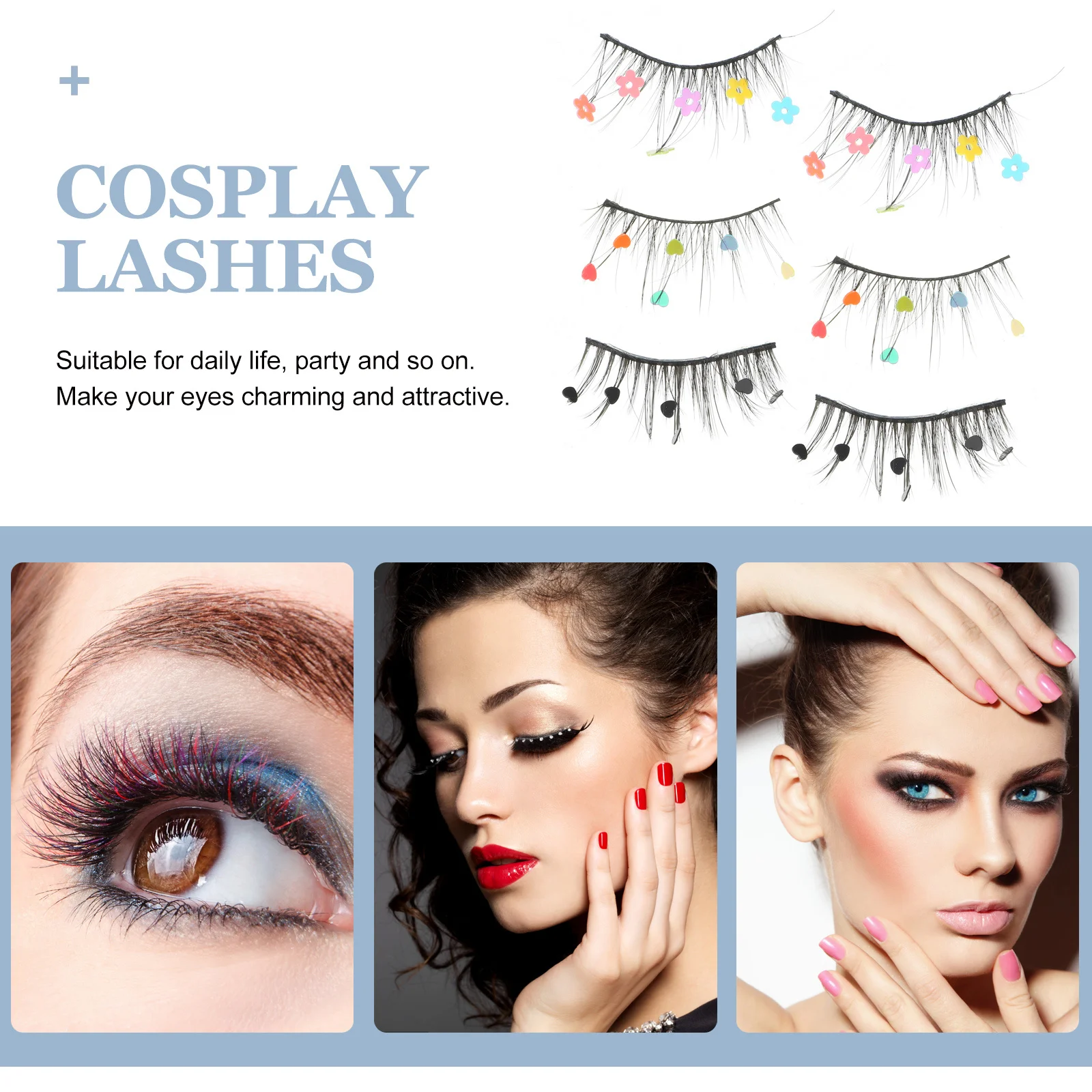 3 paia di ciglia finte con paillettes, ciglia glitterate colorate per il miglioramento degli occhi fai da te, stile naturale completo alla moda