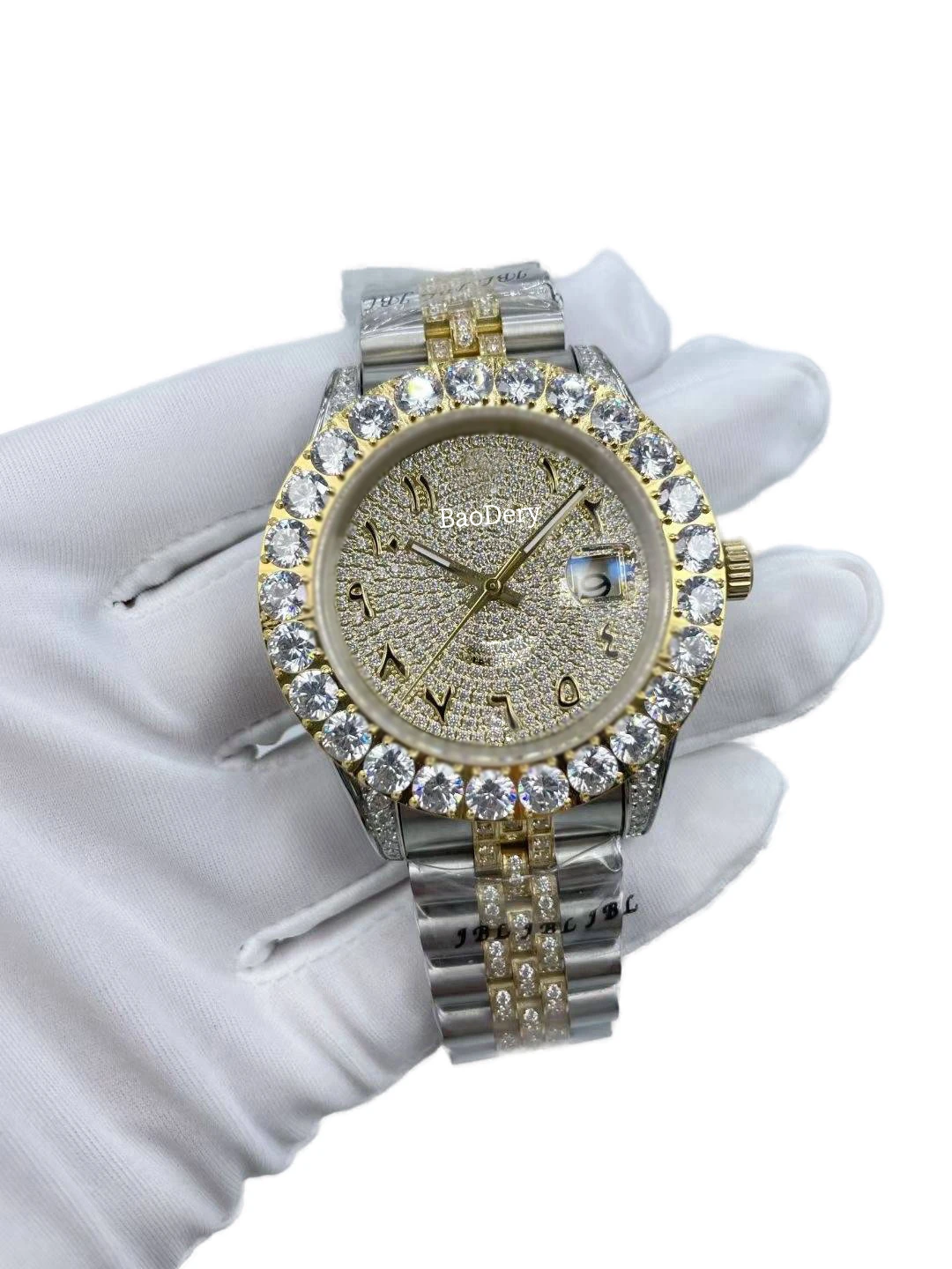 Men's 41mm Watch with Diamond Rings and Calendar Window