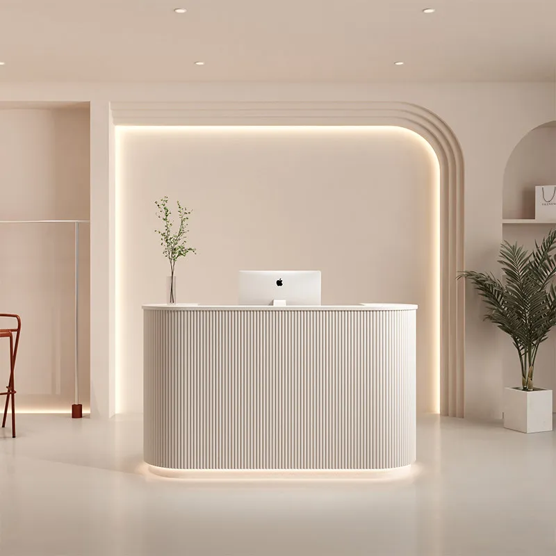 

Simple Modern Reception Desk LED Light Bar Counter Curved Checkout Page Store Small Beauty Salon Front Desk Counter Nail Salon