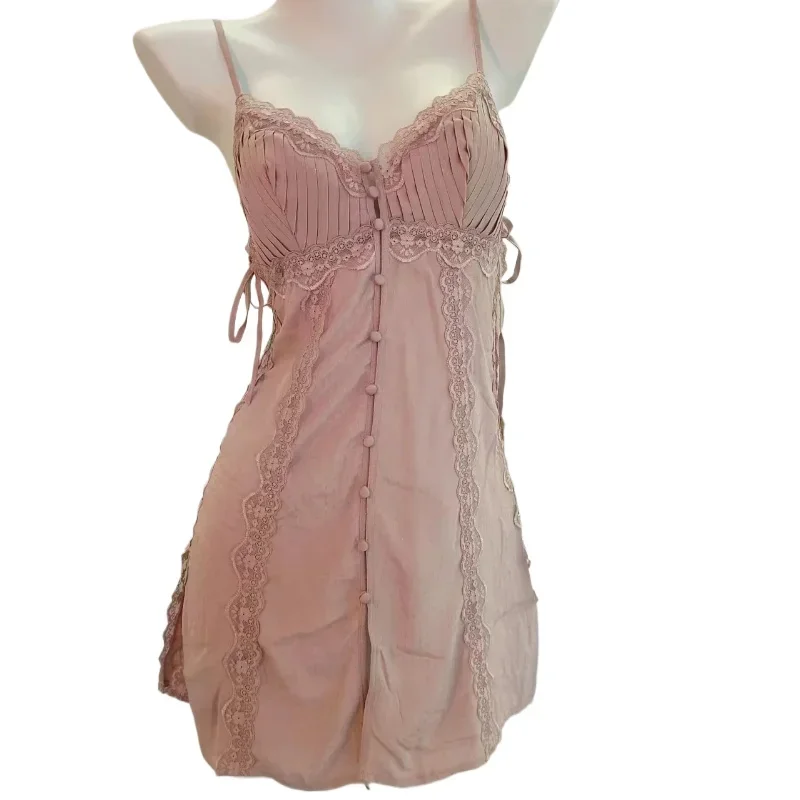 

Sexy Dresses Nighty for Ladies Pajamas Women's Nightgown Lace Sling Nightdress Side Slip Patchwork Slim Sleepwear Satin Lingerie