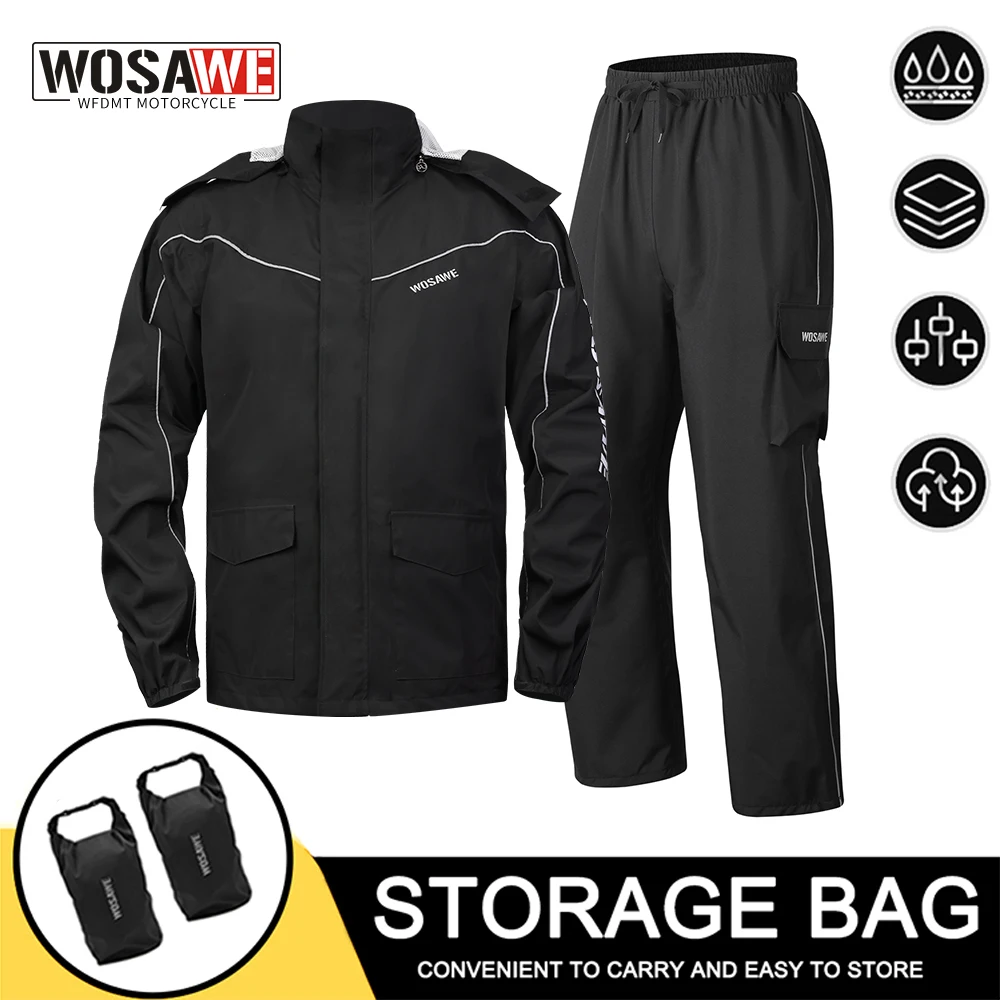 

WOSAWE Waterproof Motorcycle Raincoat Men Women Motorcyclist Rider Rain Jacket Rain Pants Electric Scooter MTB Bike Rainwear