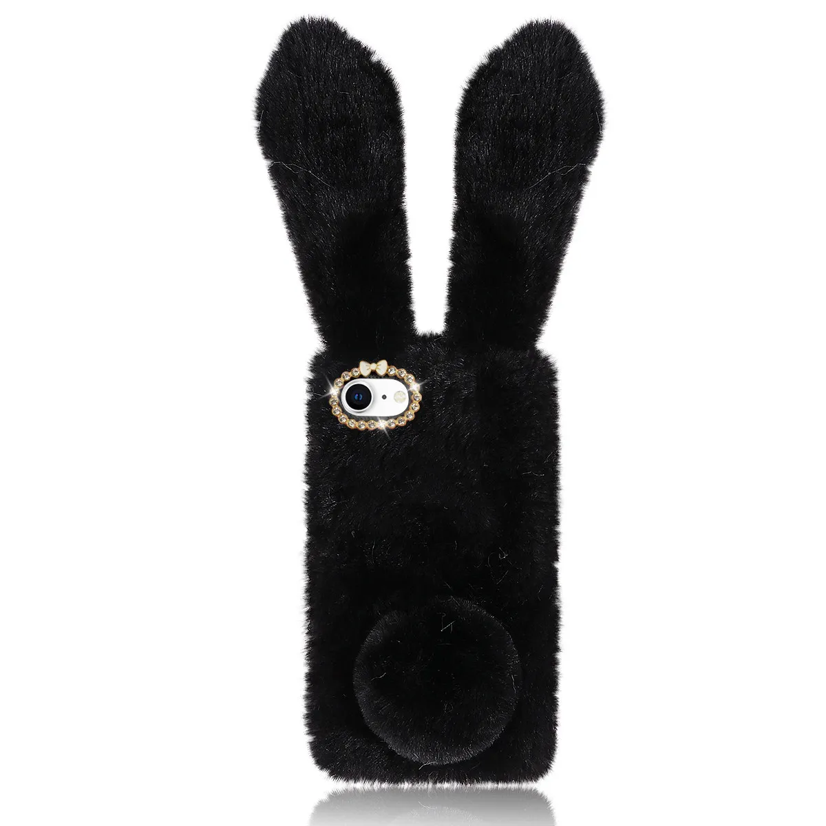 Coque de téléphone souple noire avec motif de lapin adorable, cadre en strass, housse antichoc, Compatible Se 2020, à la mode et élégante