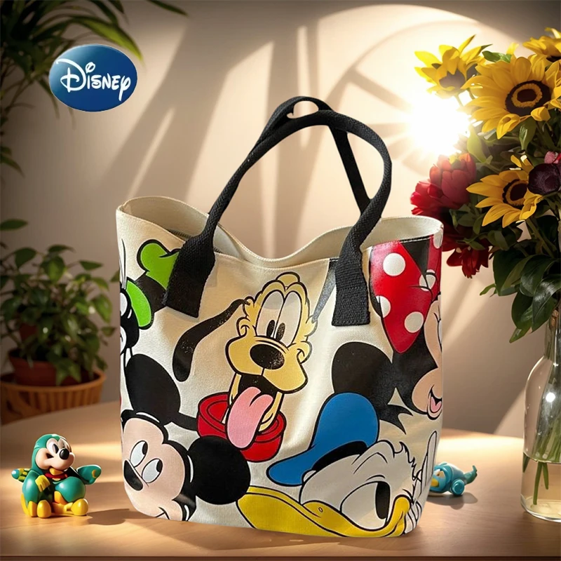 

Large Capacity Disney Women's Shoulder Bag Cartoon Print Canvas Bag Zipper Tote Handbag Shopping Bag