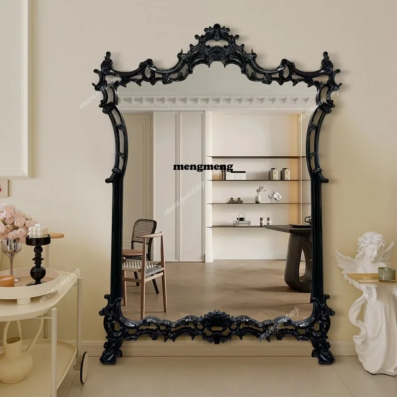European retro full-body mirror carved floor mirror wedding dress shop large fitting wall decorative mirror