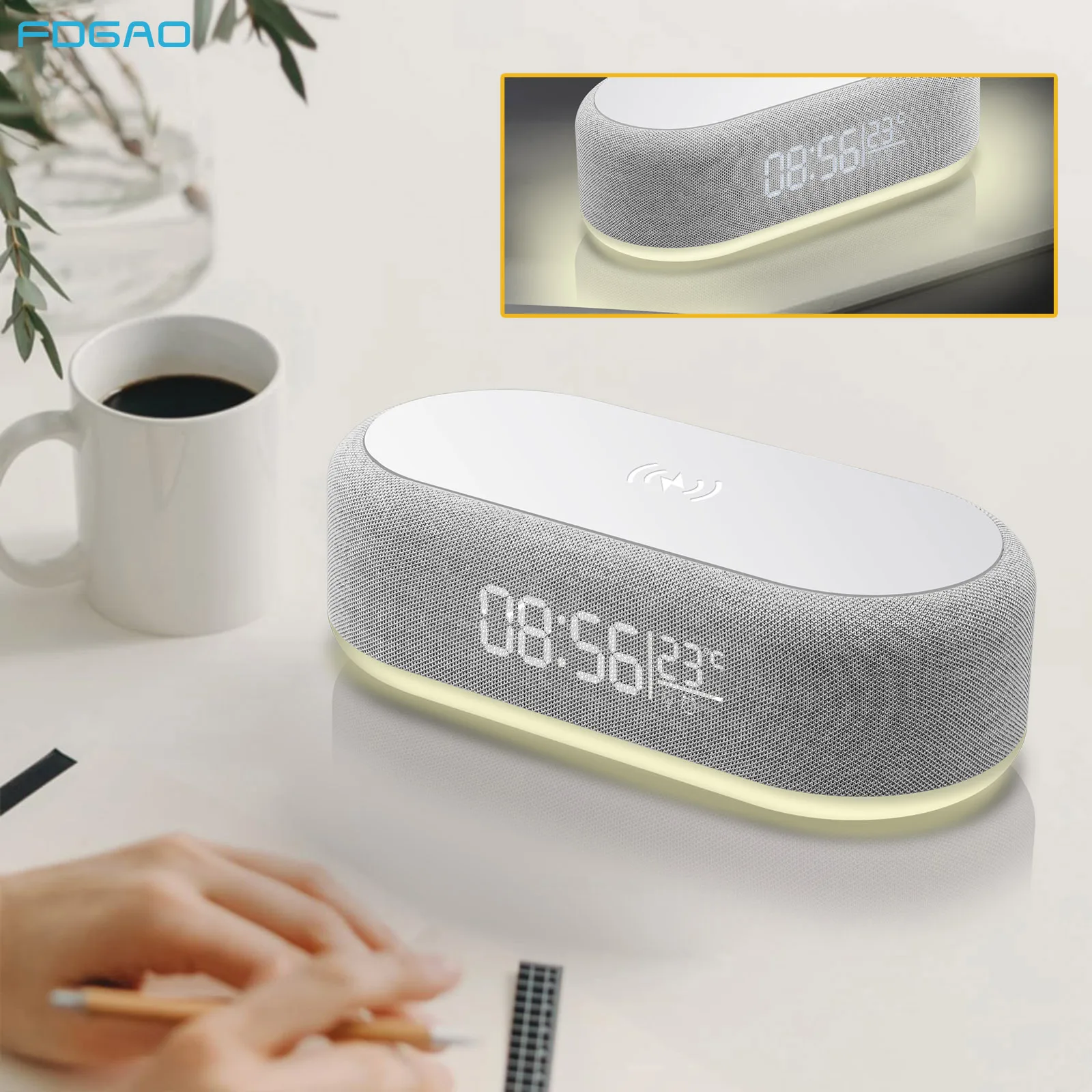 Fast Wireless Charger Alarm Clock Time LED Light Thermometer iPhone for 15 14 13 12 Charging Dock Station for Samsung S24 S23