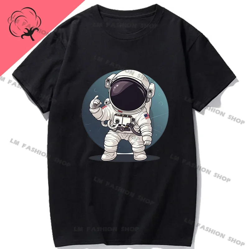 Cute Astronaut Graphic T Shirt Homme Women and Mens Clothing New in Tops & Tees Printed T-shirt 100% Cotton Adorable Space Theme