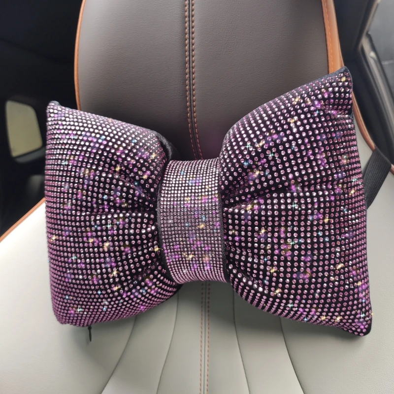 Diamond Crystal Bowknot Car Neck Pillow Rhinestone Auto Headrest Seat Support cervical vertebra Pillow Bling for Women