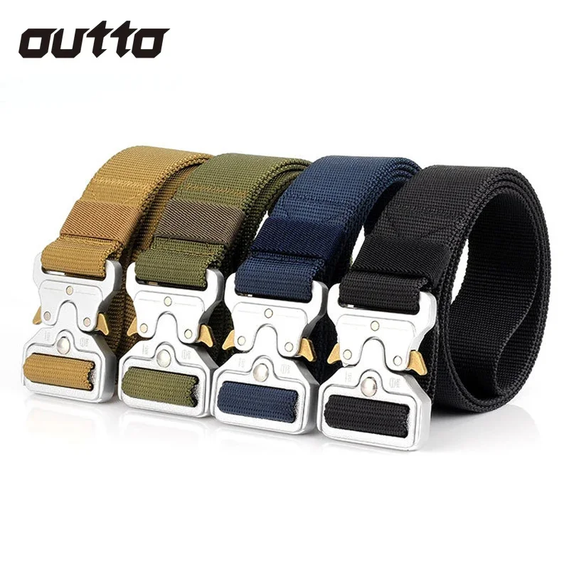 

Men New Tactical Waist Belts Solid Color Adjustable Metal Buckle Nylon Military Canvas Belt Male Hunting Training Accessories