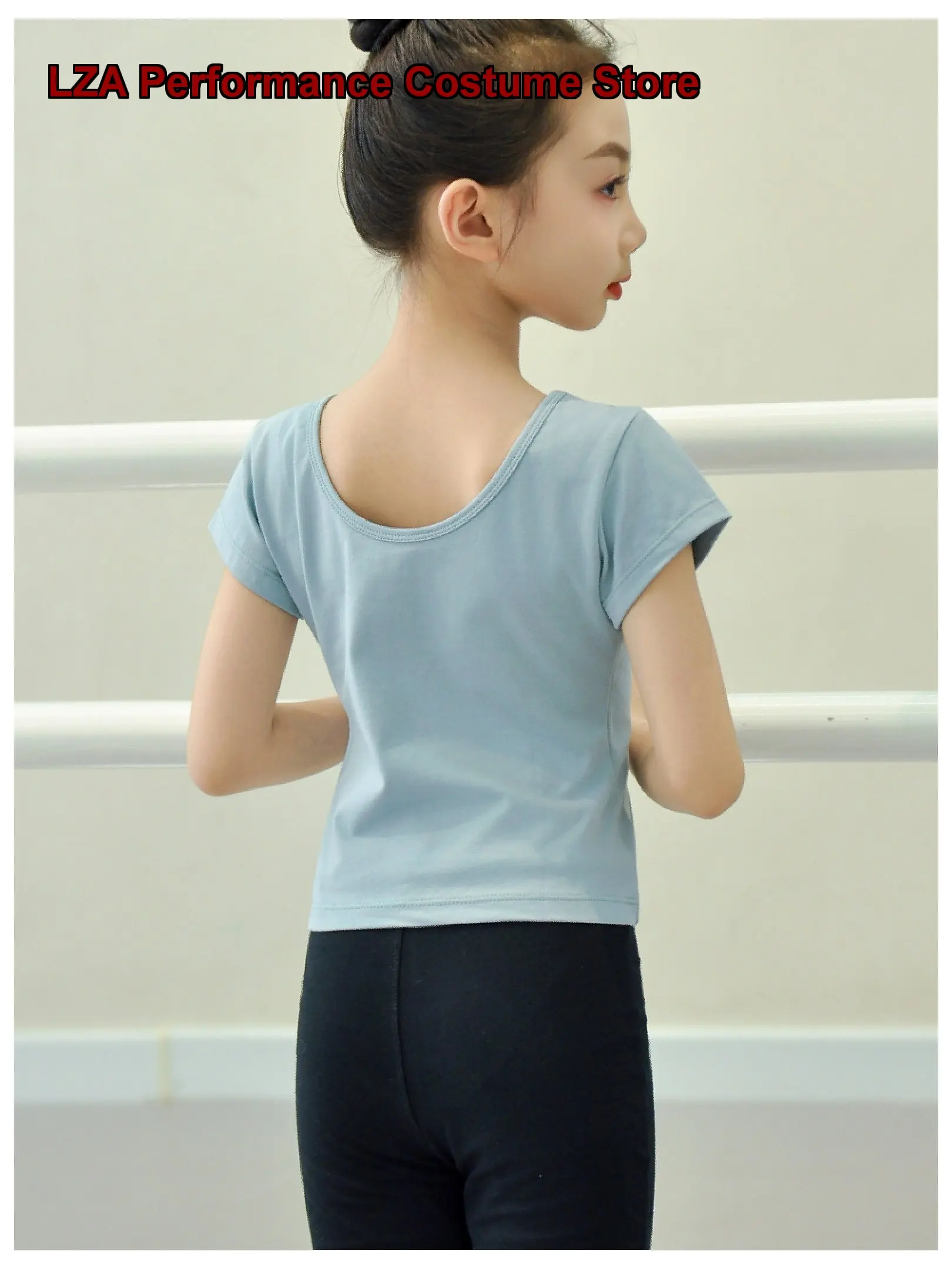 Children's Girls' Blue Short Sleeve Basic Chinese Dance Practice Leotard Grade Test Short Sleeves Art Exam Kids