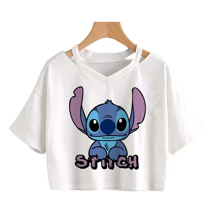 Grunge Cropped Kawaii Stitch Funny Cartoon T Shirt Women Manga T-shirt Graphic Tshirt Streetwear Crop Top Tees Female Gothic