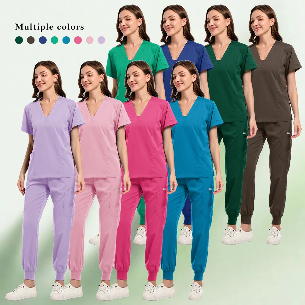 High Quality Soft Elastic Fabric Medical Scrub Sets Blouse and Pants Beauty Salons Dental Hospitals Nurse Vet Working Clothes