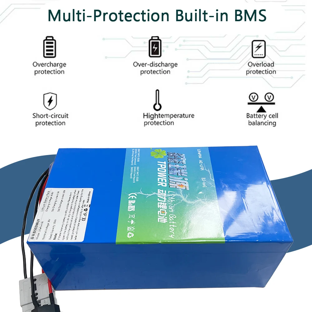 SEENRUY LTO 52V 15AH with 30A BMS 22S Lithium Titanate Battery for 48V Bike Scooter Bicycle Provide Charger
