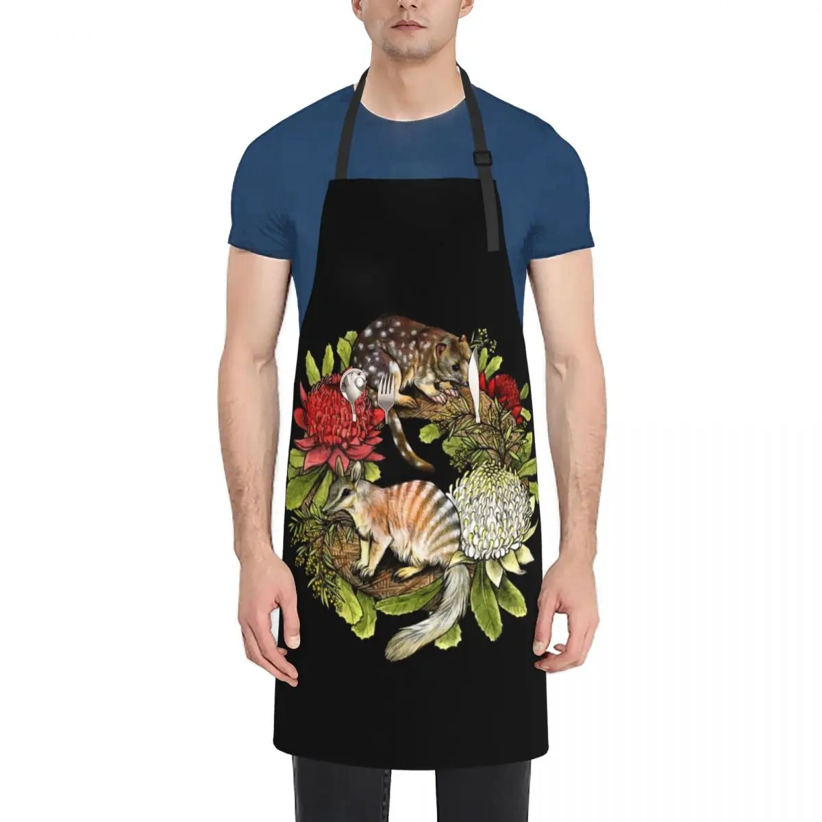 Quoll and Numbat Australian Christmas Wreath Apron Hairdresser Kitchen Utensils Professional Barber kitchen girl Apron